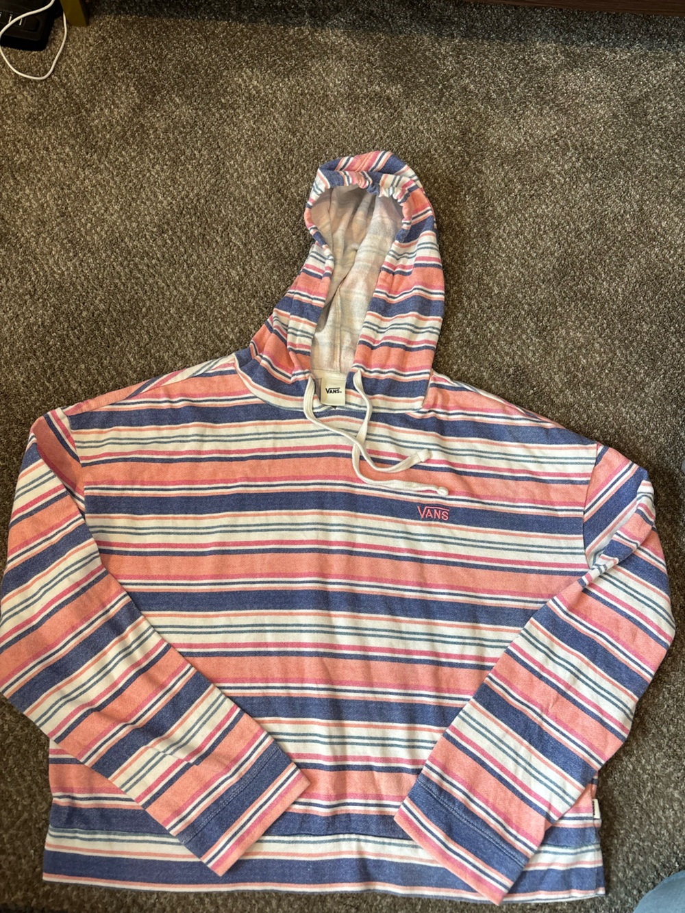 Vans woman’s Hooded Striped Shirt - Coral, Navy & White
